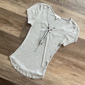 Grey tie lace up front t shirt top